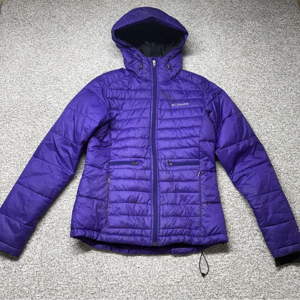 Women’s Columbia Vibrant Purple Powder Pillow Hybrid Hooded Puffer Jacket Size M